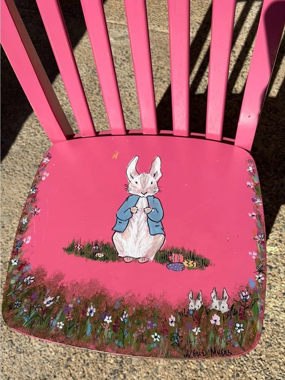 2009 Unisex Hand-Painted Pink Bunny Children's Chair Nursery Decor